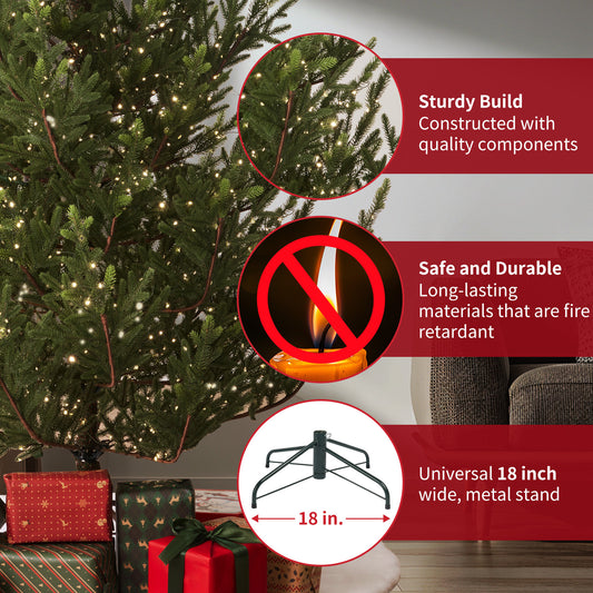 US Local Aspen Slim Fir 7.5ft Christmas Tree Pre-Lit Artificial With 4,570 Branch Tips & 1,555 Low-Voltage Warm LED Lights, Foldable Stand & Realistic Flame-Resistant Branches