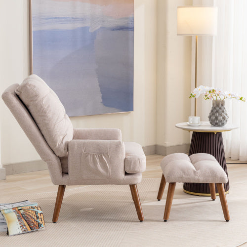 UK Local Lounge Chair With Footrest, 5-stage Adjustable Backrest, Tiltable, Chair With Side Pockets