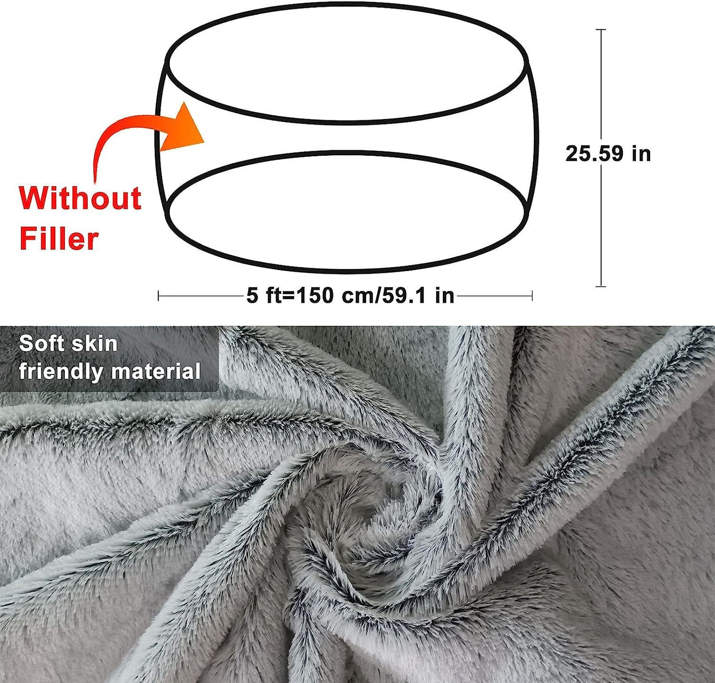 USA Local Bag Chair Coverit Was Only A Cover, Not A Full Bean Bag Chair Cushion,Big Round Soft Fluffy PV Velvet Sofa Bed Cover, Living Room Furniture, Lazy Sofa Bed Cover,5ft Black
