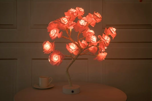 US Local Rose Flower Lamp USB Battery Operated LED Table Lamp Bonsai Tree Night Lights Garland Bedroom Decoration Lights Home Decor