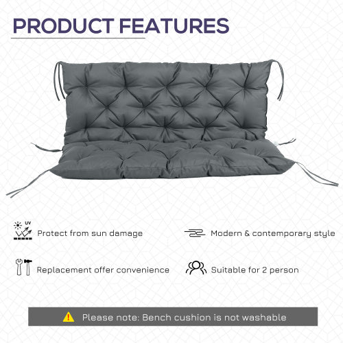UK Local Outsunny Garden Bench Cushion, 2 Seater Swing Chair Cushion, Seat Pad With Ties For Indoor And Outdoor Use, 110 X 120 Cm, Dark Grey
