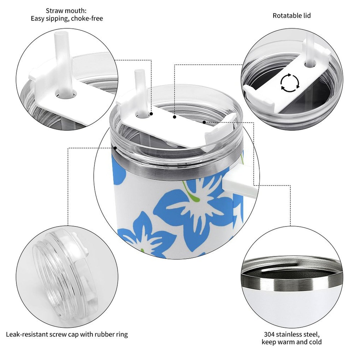 PHDT00386 POD US Local Tumbler 40 oz Large Capacity Car Cup Hibiscus