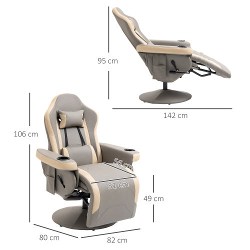 UK Local HOMCOM Manual Recliner Armchair PU Leather Lounge Chair W Adjustable Leg Rest, 135 Reclining Function, 360 Swivel, Grey
