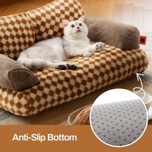 MEWOOFUN Cat Bed For Indoor Cats, Washable Dog Beds For Small Medium Dogs & Cats, Fluffy Cat Couch With Non Slip Bottom, 26x19x13 Inch Brown, 26.0 L X 19.0 W X13.0 Th