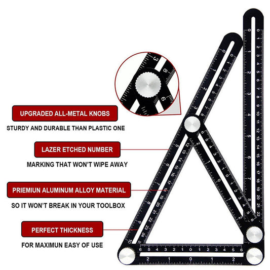 Aluminum Alloy Six Folding Multi Angle Measuring Ruler Floor Tile Hole Locator Template