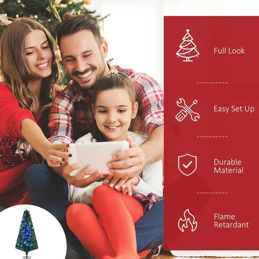 US Local 6' Tall Douglas Fir Pre-Lit Artificial Christmas Tree With Realistic Branches, 24 Multi-Color LED Lights, Fiber Optics And 230 Tips