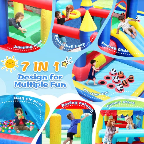 US Local 7 In 1 Inflatable Bounce House, Bouncy House With Ball Pit For Kids Indoor Outdoor Party Family Fun, Obstacles, Toddler Bouncy Castle With Ball Pit For Birthday Party Gifts