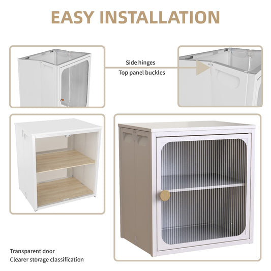 US Local Single Sturdy Convenient Fordable Cabinet, Durable Steel-Wood Combo With Anti-Slip Design Quick Fold Install, Easy To DIY Storage Container With Door, White