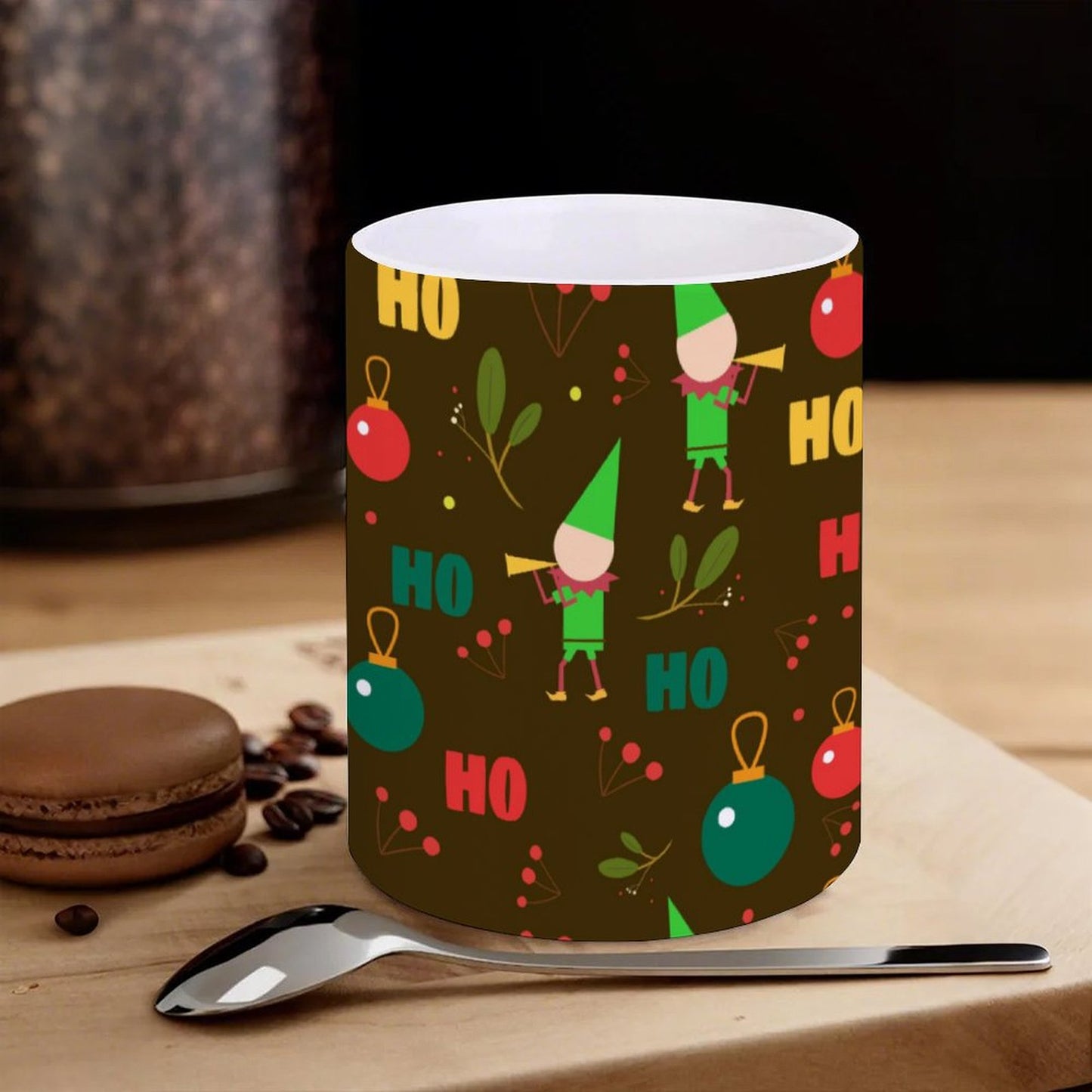 POD US Local White mug with full print, Christmas Elf Green 0001
