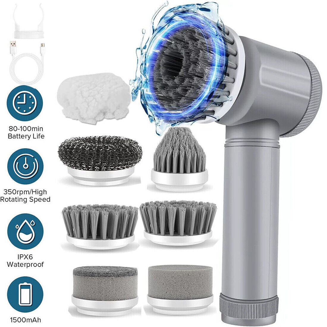 UK Local Rechargeable Electric Cordless Cleaning Brush Spin Scrubber Turbo Scrub Cleaner