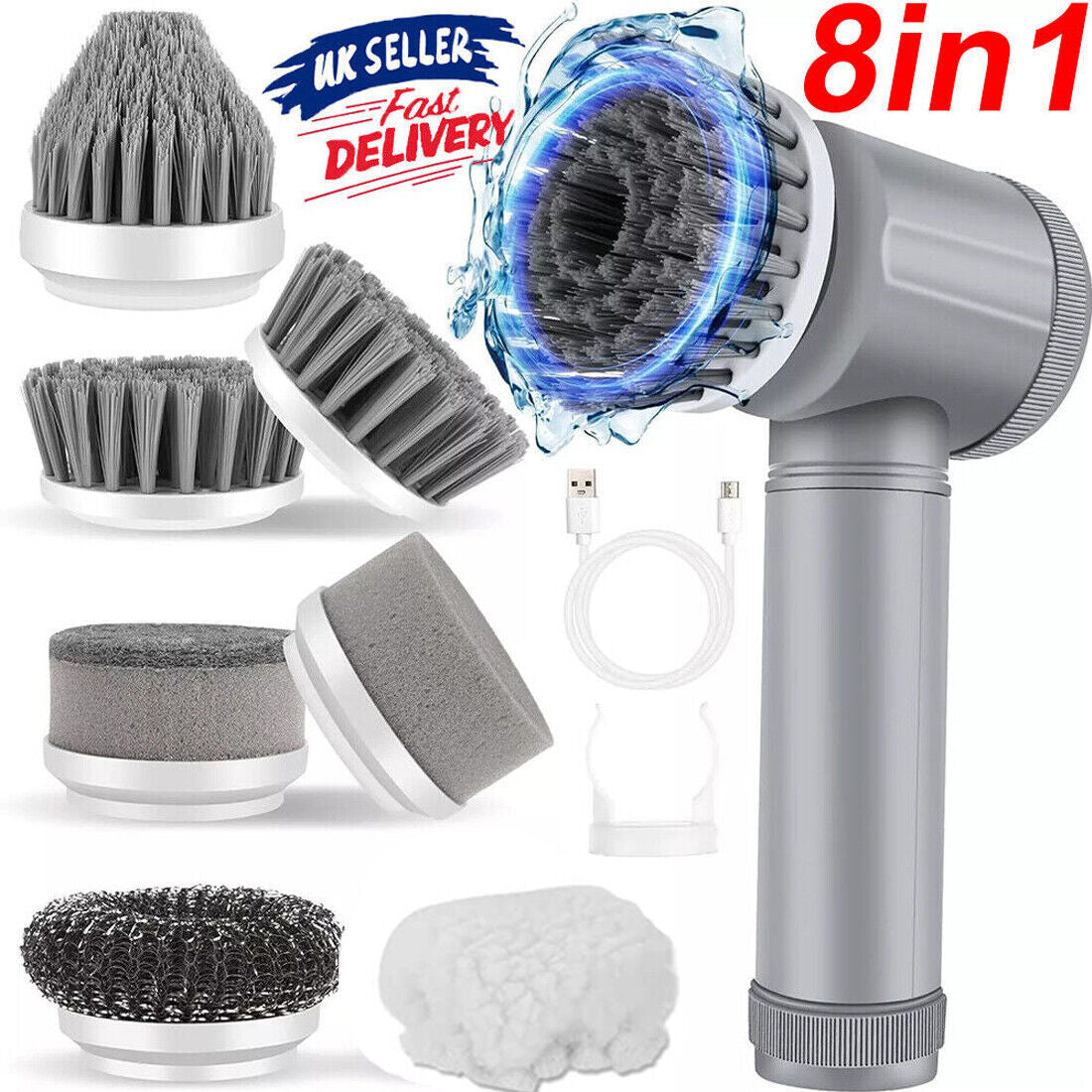 UK Local Rechargeable Electric Cordless Cleaning Brush Spin Scrubber Turbo Scrub Cleaner