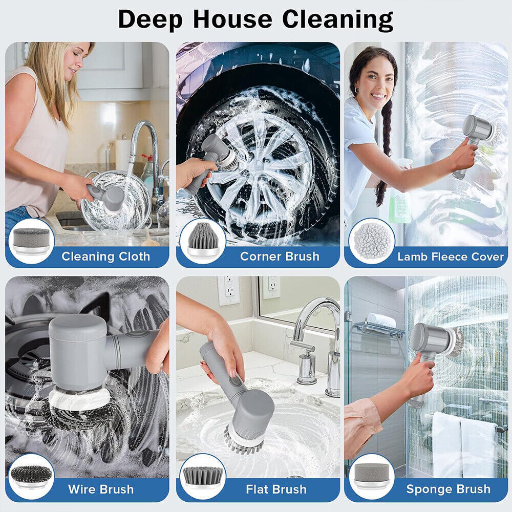 UK Local Rechargeable Electric Cordless Cleaning Brush Spin Scrubber Turbo Scrub Cleaner