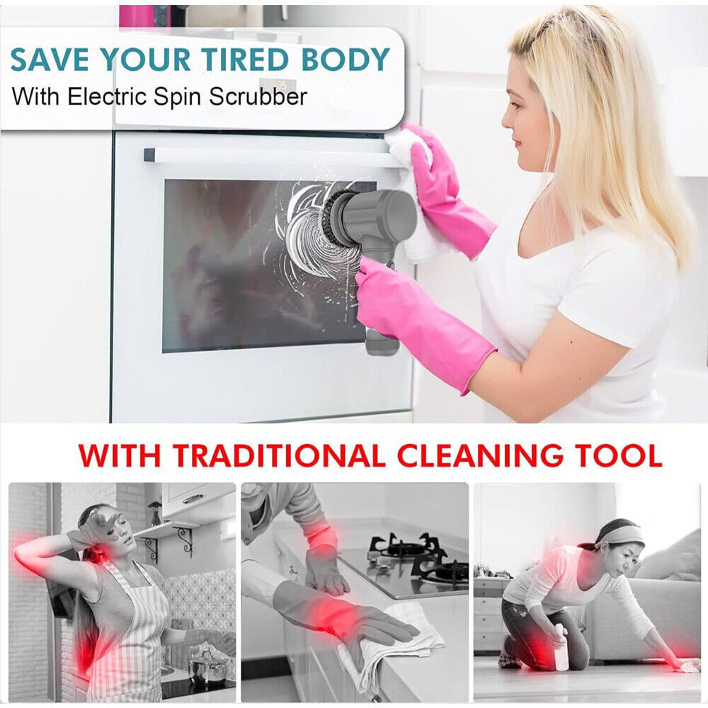 UK Local Rechargeable Electric Cordless Cleaning Brush Spin Scrubber Turbo Scrub Cleaner