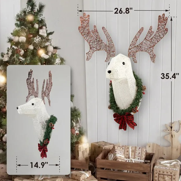 US Local Lighted Christmas Wall Decor Reindeer Head, 39 Pre-lit 3D Rudolph Hanging Wreath For Front Door Window Indoor Outdoor Xmas Decor Lighted Holiday Displays