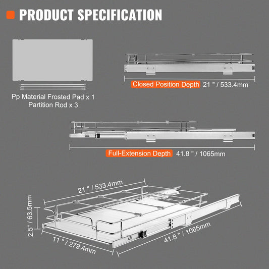 US Local VEVOR Pull Out Cabinet Organizer, Heavy Duty Slide Out Pantry Shelves, Chrome-Plated Steel Roll Out Drawers, Sliding Drawer Storage For Home, Inside Kitchen Cabinet, Bathroom, Under Sink