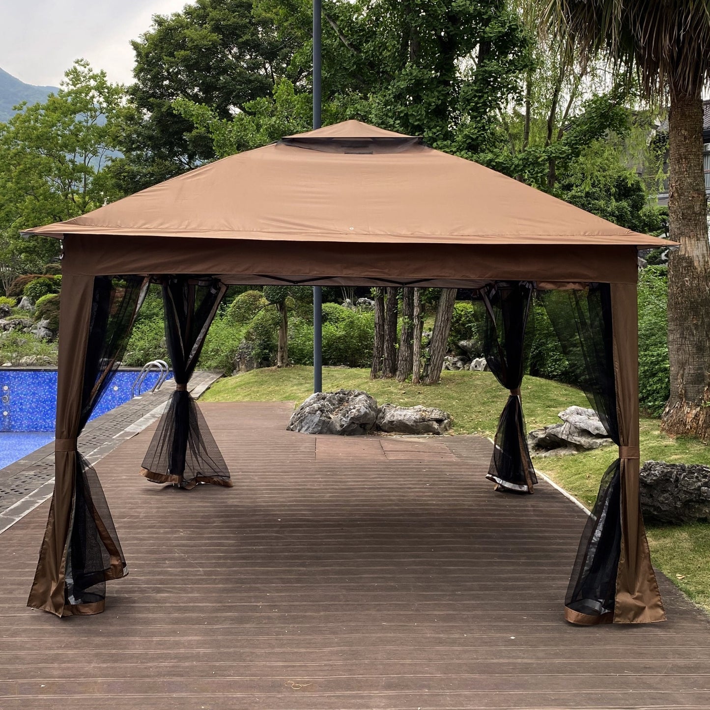 US Local Outdoor 11x11 Ft Up Gazebo Canopy With Zipper Netting, 2-Tier Soft Top Tent