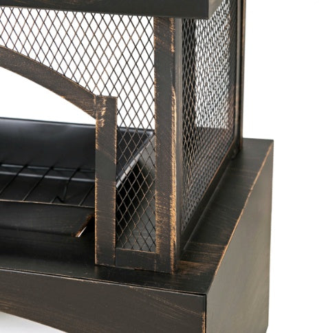 US Local 37 Inch Rectangular Metal Outdoor Wood Burning Fireplace - Outdoor Fireplace With Built-in Log Storage & Brush Stick For Log Burner Fire Pit In Patio Garden & Backyard