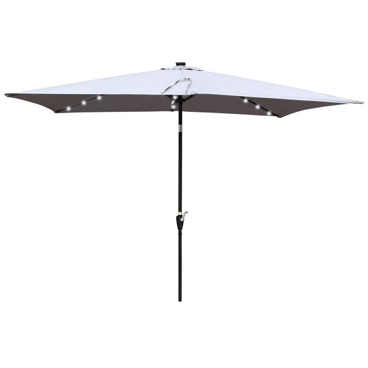 US Local 10x6.5ft Rectangular Solar LED Patio Umbrellas With Crank & Push Button Tilt