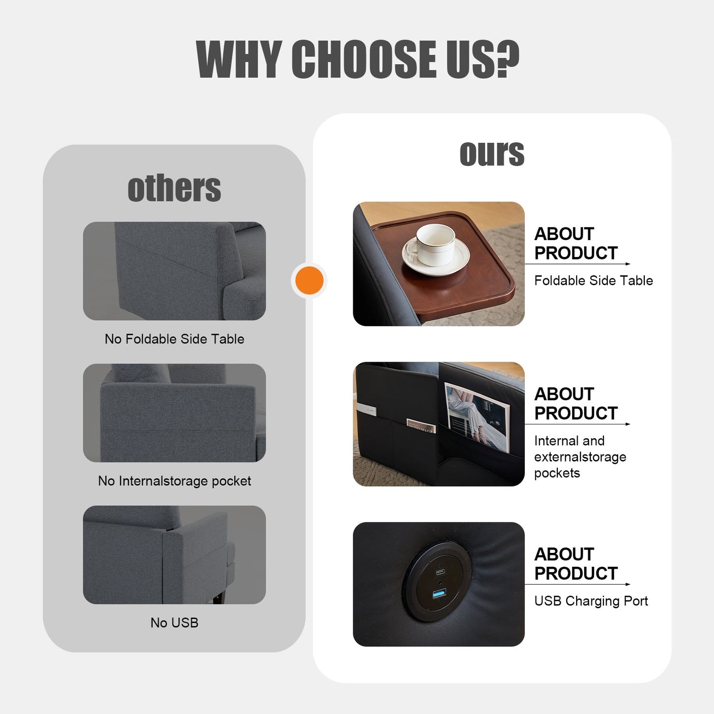 US Local Adult Sleeper Chair Bed, 3-in-1 Convertible Sofa Chair Bed Pull-out Sofa Bed, Convenient Folding Tray Table With USB And Type-C Charging Ports For Living Room