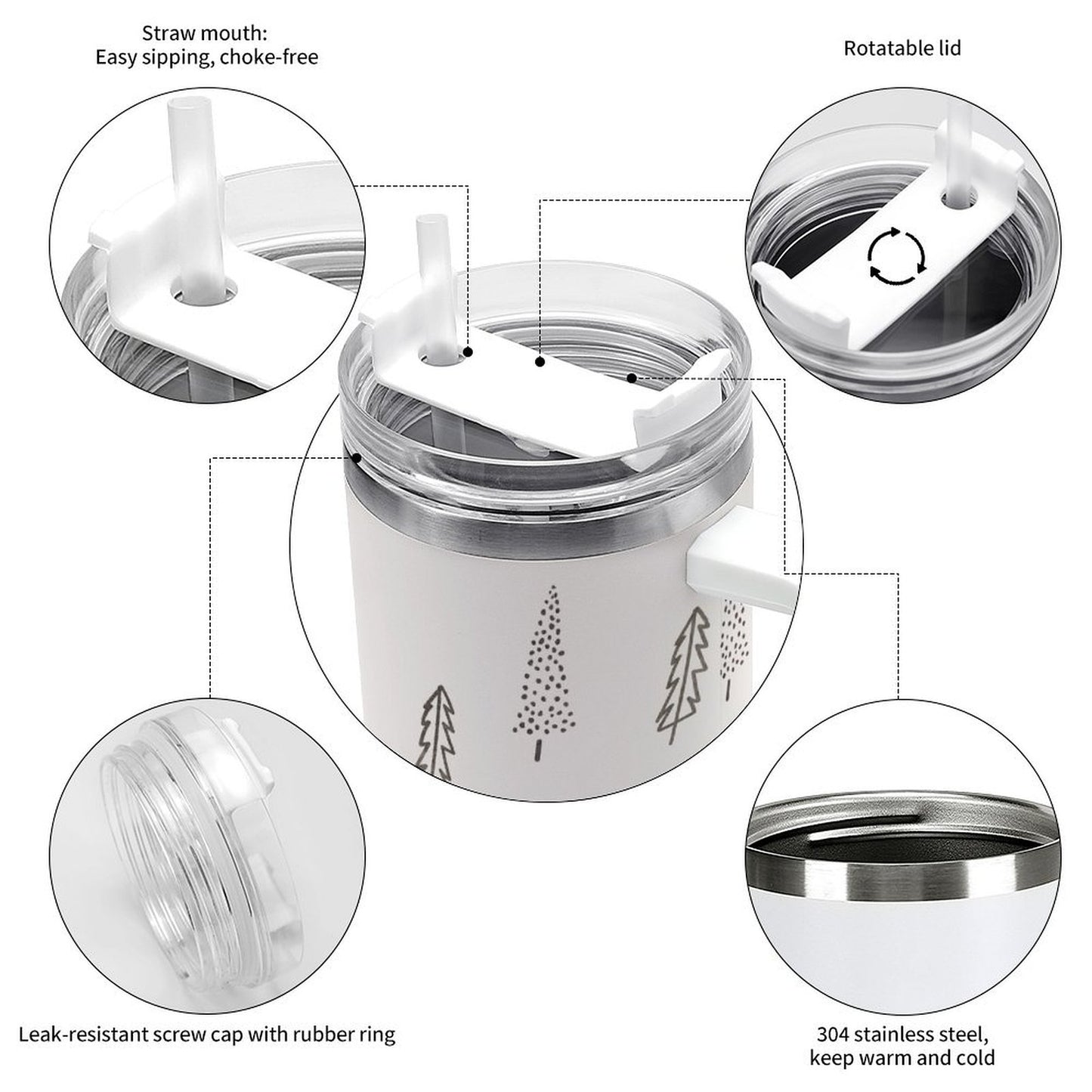 PHDT00081 POD US Local Tumbler 40 oz Large Capacity Car Cup Pine Trees, Christmas