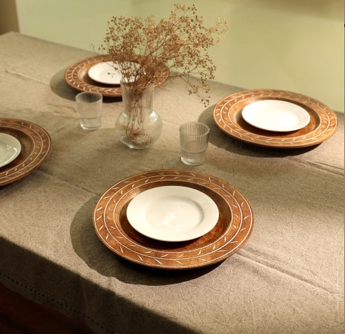 US Local Handcrafted 13inch Wood Charger Plate Wooden Dinning Placemat Artisan Wood Tableware