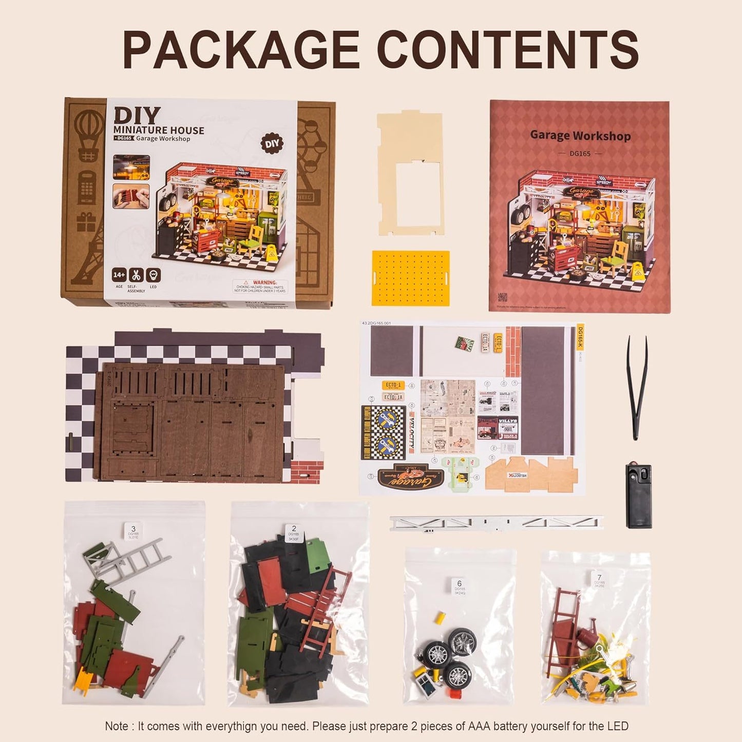 US Local ROBOTIME DIY Miniature House Kit Garage Workshop With Light, Wooden Dollhouse Model Building Kit For Adults And Children, Holiday Birthday Gifts For Boys Girls DG165