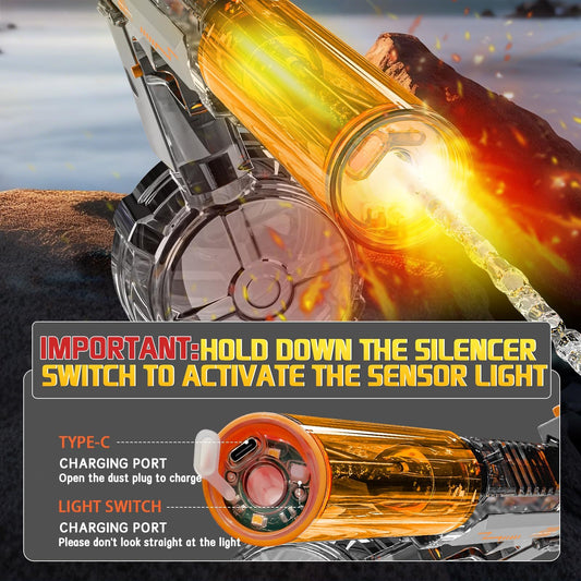 US Local Black And Blue Desert Eagle Linkage Electric Water Gun With Flame Backlight Effect, Suitable For Summer Water Activities, Super Fun