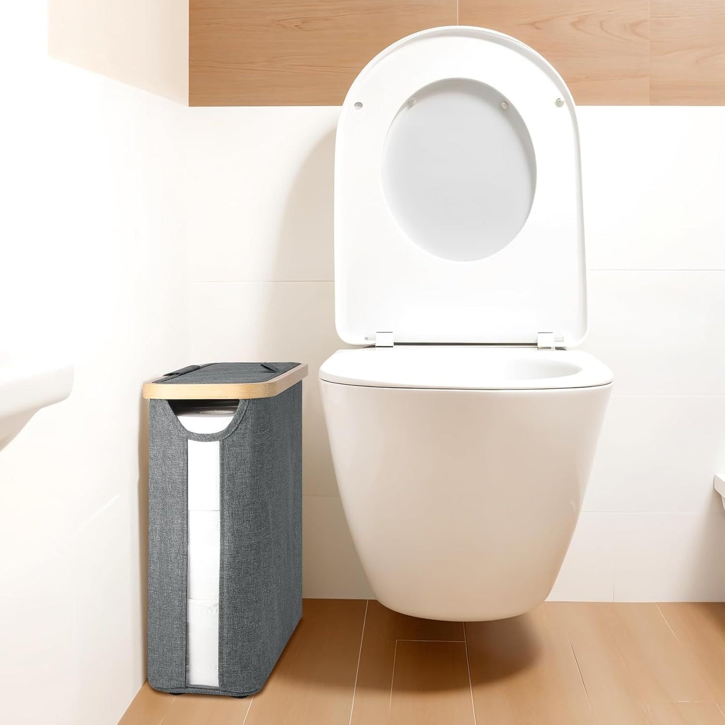 UK Local Fast Arrival Toilet Paper Storage Basket With Lid, Bamboo Toilet Paper Storage Holder Stand Organizer For Bathroom, Toilet Paper Storage Box Container With Handle, Toilet Tissue Storage Bin For RV Clo