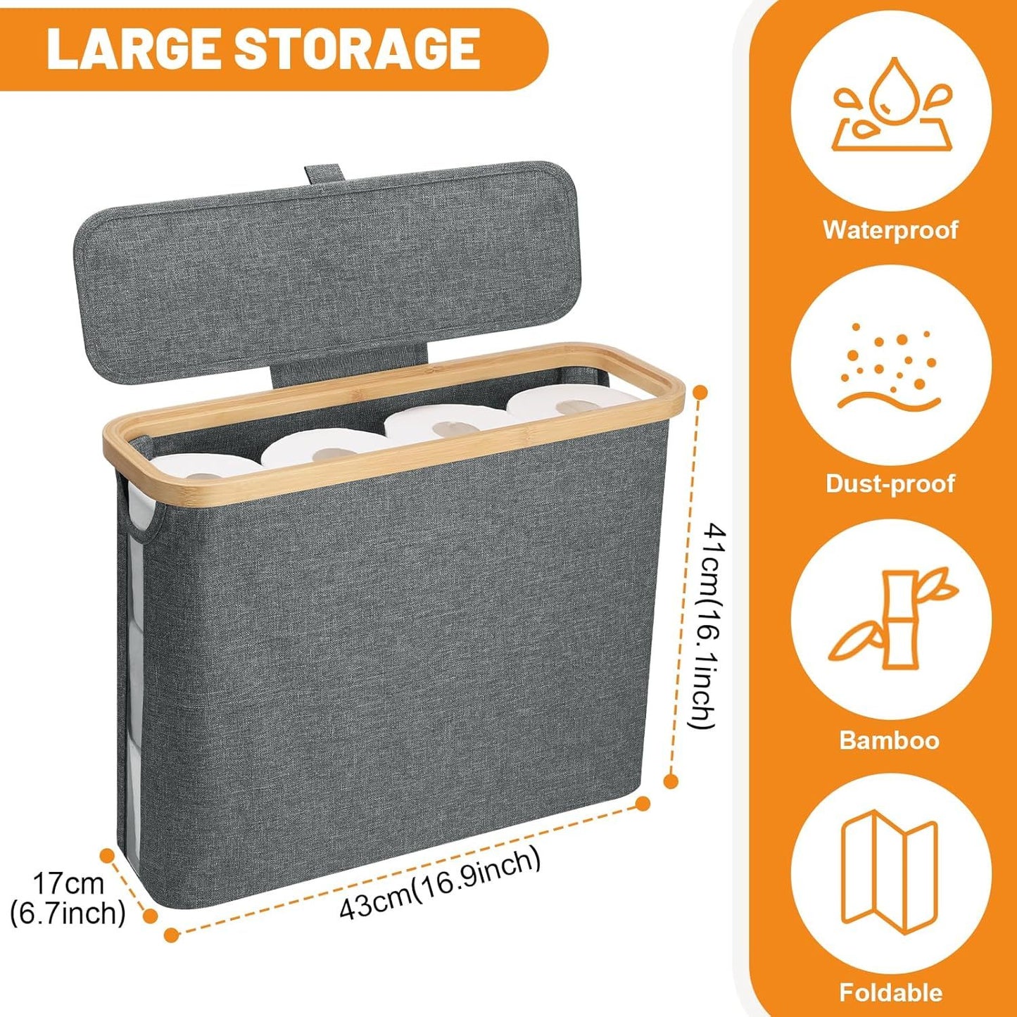 UK Local Fast Arrival Toilet Paper Storage Basket With Lid, Bamboo Toilet Paper Storage Holder Stand Organizer For Bathroom, Toilet Paper Storage Box Container With Handle, Toilet Tissue Storage Bin For RV Clo