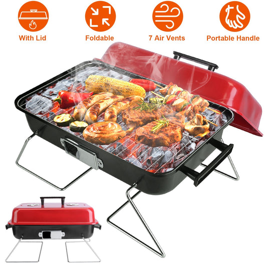 US Local Portable Charcoal Grill Outdoor Tabletop Grill Small Barbecue Smoker Folding BBQ Grill With Lid For Camping Picnics Beach
