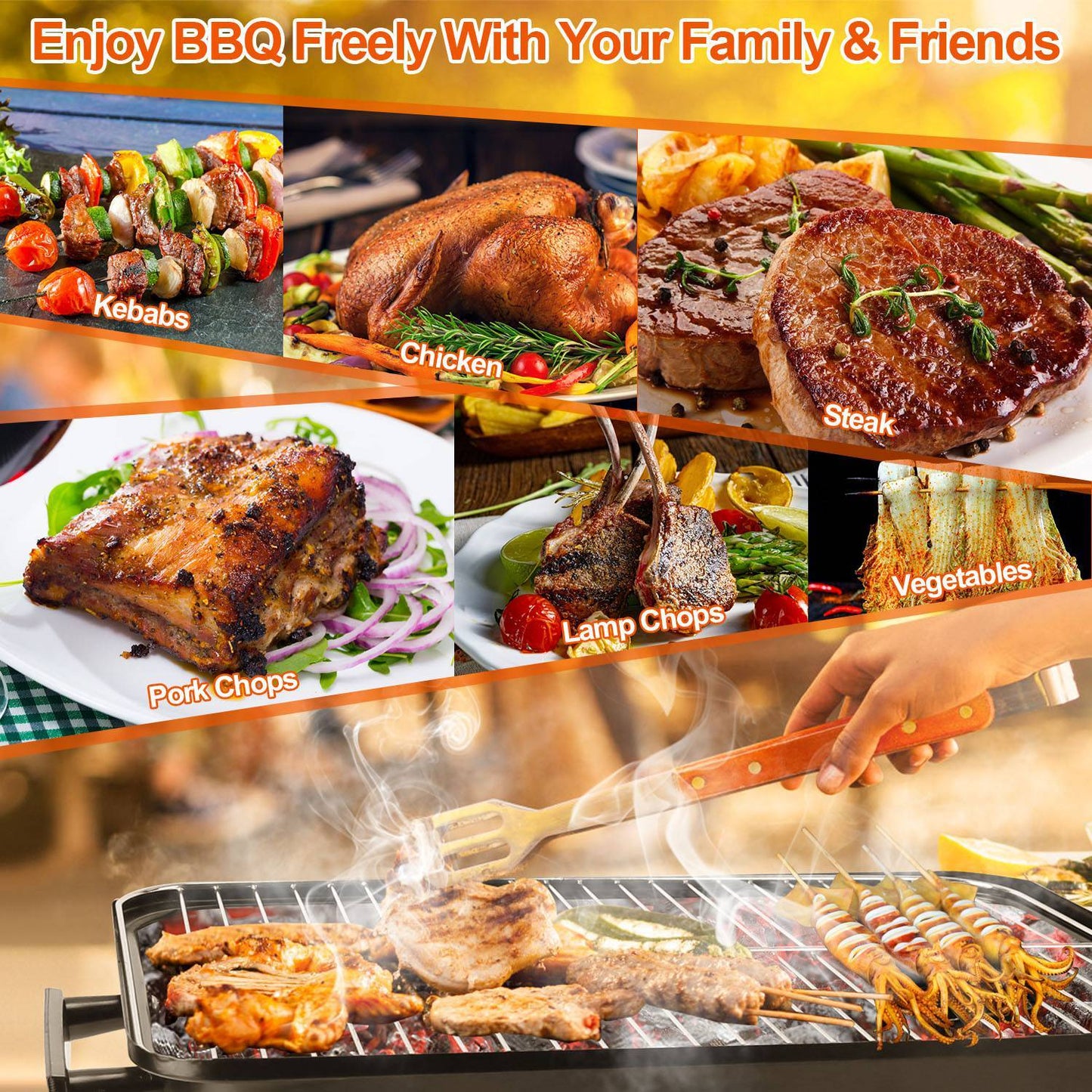 US Local Portable Charcoal Grill Outdoor Tabletop Grill Small Barbecue Smoker Folding BBQ Grill With Lid For Camping Picnics Beach