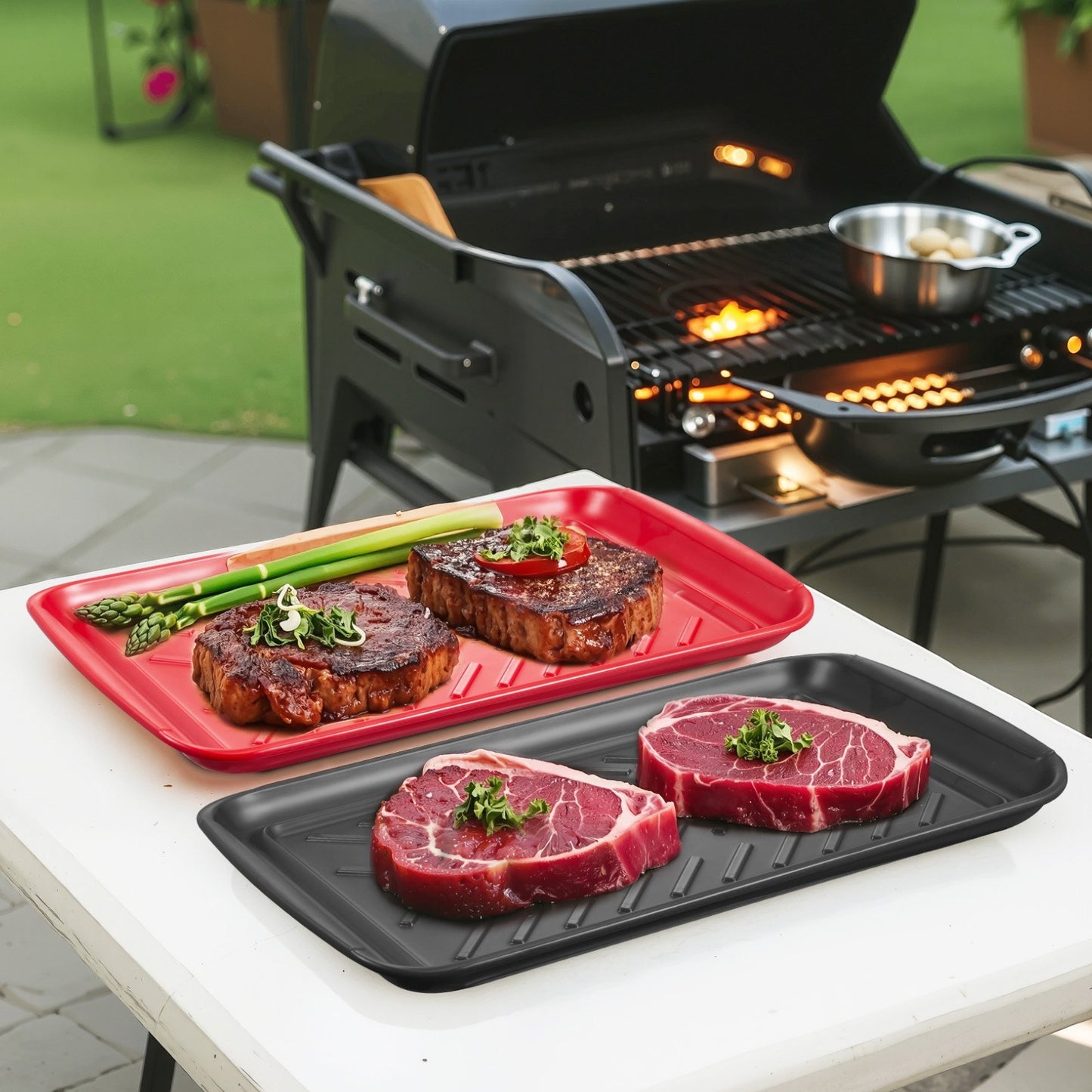 US Local Plastic Serving Trays 17x10.35 Inch Anti-Slip Eating Food Trays 2-Pack