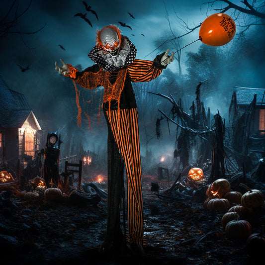 US Local 65inch Life Size Outdoor Halloween Decorations Talking Circus Clown With A Balloon, Animated Prop With Sound And Motion Activated, Light Up Eyes, Laughter