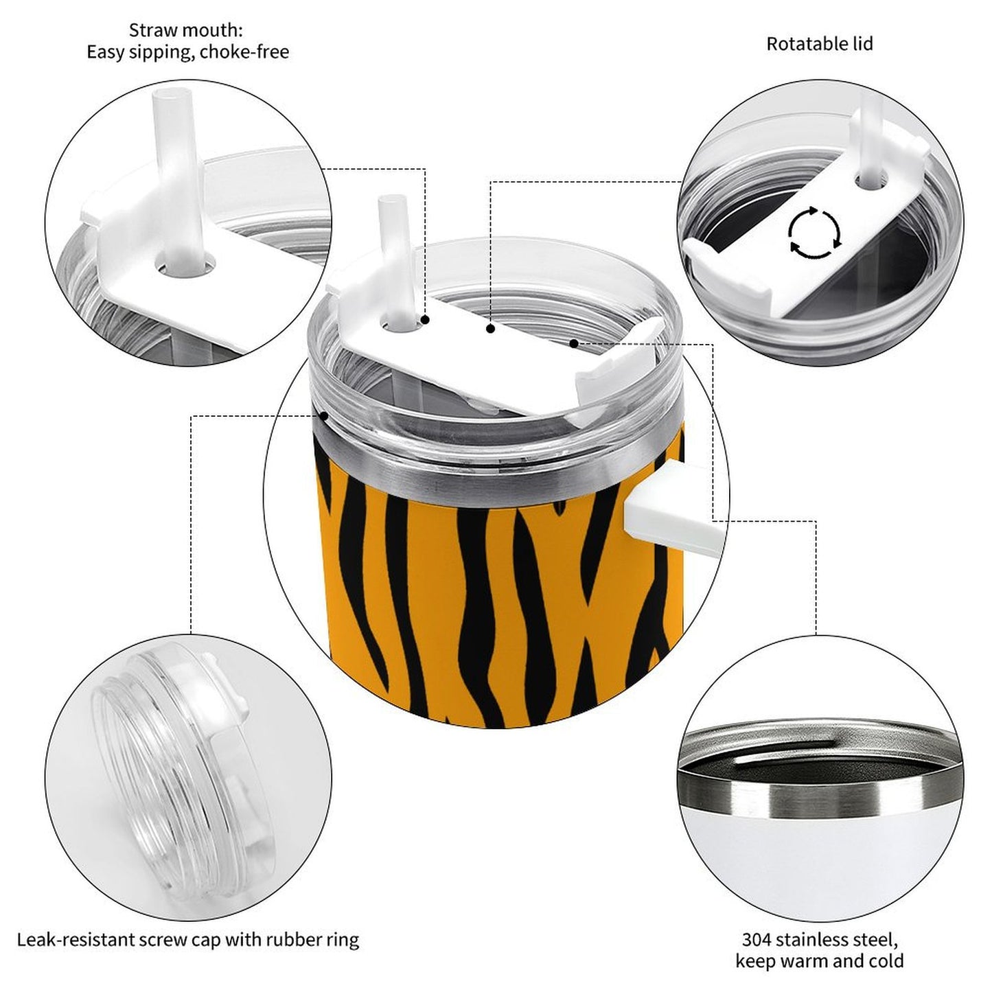 PHDT00210 POD US Local Tumbler 40 oz Large Capacity Car Cup Orange Tiger