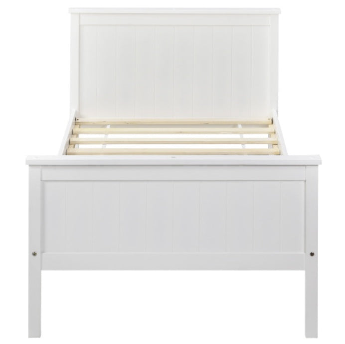 UK Local Wooden Bed Frame With Headboard And Footboard, Pine Wood Bed For Kids Bedroom, Ivory