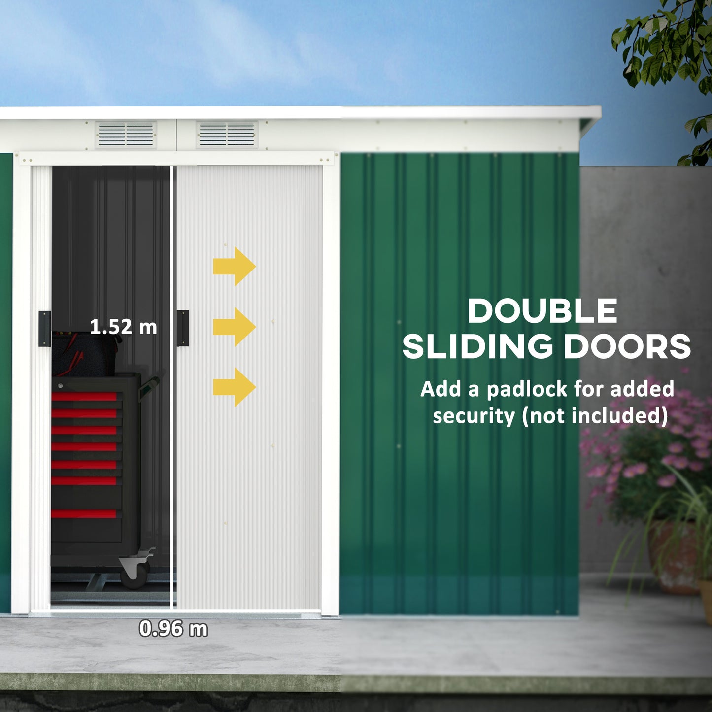 9'x4.5'x5.5' Rust Resistant Metal Garden Shed, Vented, Green White, Perfect For Backyard Lawn Tool Storage Garden Essentials
