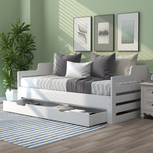 UK Local Daybed, Trundle And Drawer, Cabin Bed, SIngle Guest Bed Sofa Bed, Pull Out Trundle And Storage Drawer For Living Room And Bedroom - 3 90 X190 Cm - White