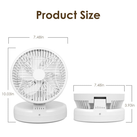 US Local Quiet Table Fan 90 Degree Foldable Desk Fan With 4 Wind Speeds Type-C Rechargeable Wall-Mounted Fan Portable Desktop Fan For Home Bedroom Kitchen Office Outdoor Travel