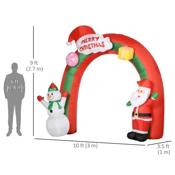 CA Local 9 ft Christmas Inflatable Archway With Santa Claus And Snowman For Outdoor, Blow Up Decoration With LED Lights