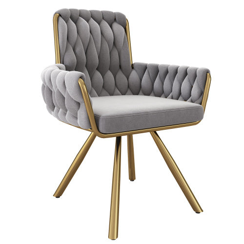 UK Local Velvet Dining Chair, Armchair, Single Luxurious Living Room And Bedroom Swivel Chair, Leisure Swivel Chair With Four Metal Support Legs, Gray