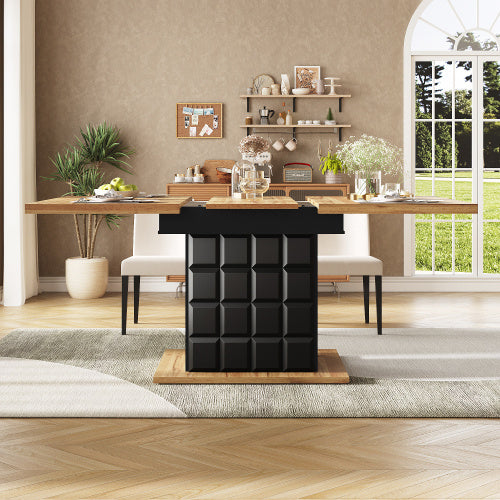 UK Local Telescopic Dining Table 110-140x80cm, Foldable Kitchen Table For 4-6 People, Extendable Dining Table, Space-saving Kitchen Table, For Kitchen And Living Room, Table With A Checked Pattern