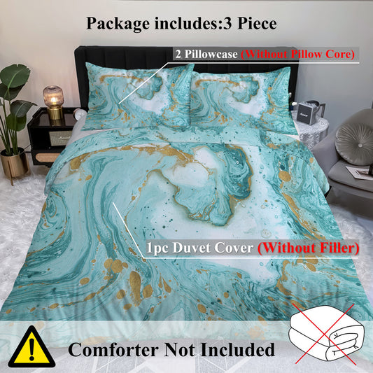 US & UK Local Chic Girly Marble Duvet Cover Mint Gold Glitter Turquoise Bedding Comforter Set Abstract Aqua Teel Blue Duvet Cover