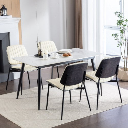 US Local Dining Chairs Set Of 2 Mid Century Modern Retro Faux Leather Chair With Walnut Bentwood Back Upholstered Seat Metal Legs Adjustable Foot For Kitchen Dining Room Chairs