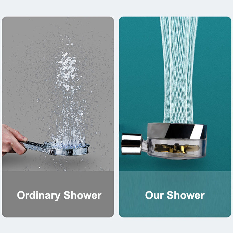 US Local Propeller Driven Shower Head With Stop Button And Cotton Filter Turbocharged High Pressure Handheld Shower Nozzle