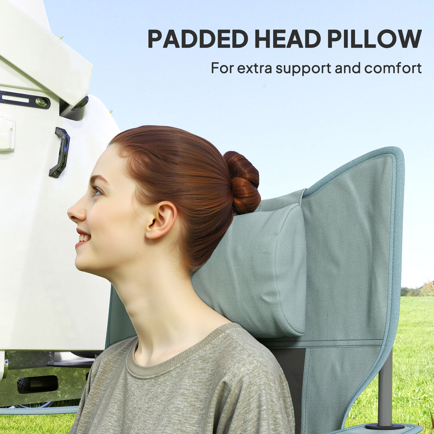 US Local Folding Rocking Camping Chairs, Portable Chairs With Headrest, Cooler Bag, Cup Holder, Carry Bag, 2 Pack, Gray