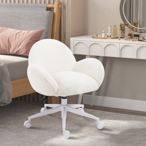 UK Local HOMCOM Makeup Vanity Chair, Cute Fluffy Desk Chair With Rolling Wheels For Bedroom Living Room