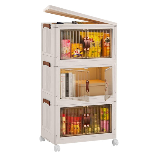 US Local 3 Pcs Foldable Storage Bins With Lid Wheels Front Magnetic Door Fedex Shipping