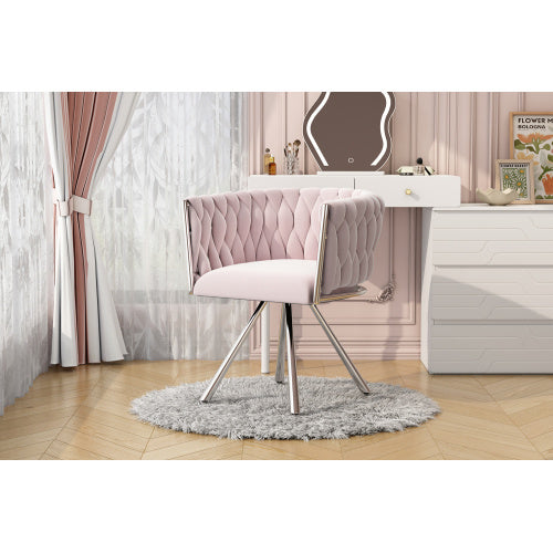 UK Local Velvet Dining Chair, Single Light Luxury Living Room Bedroom Swivel Chair, Leisure Swivel Chair With Four Metal Support Legs