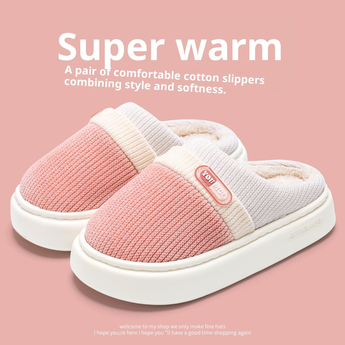 Cotton Slippers Women's Warm Color Matching Slippers
