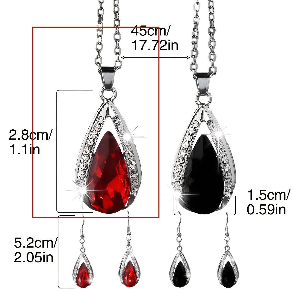 Black Red Teardrop Glass Pendant Necklace And Earrings Suite In Stock Factory Wholesale